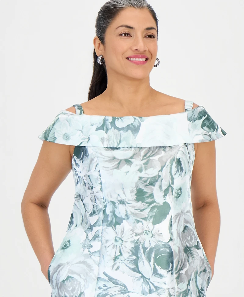 Connected Petite Printed Off-Shoulder Midi Dress