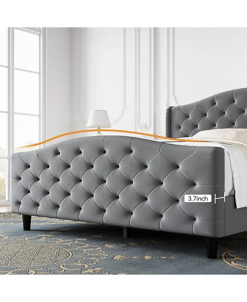 gaomon Queen Size Bed Frame with Headboard and Footboard, Tufted Wingback Headboard, Velvet Upholstered Platform Bed