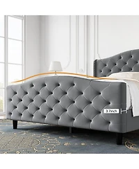 gaomon Queen Size Bed Frame with Headboard and Footboard, Tufted Wingback Headboard, Velvet Upholstered Platform Bed