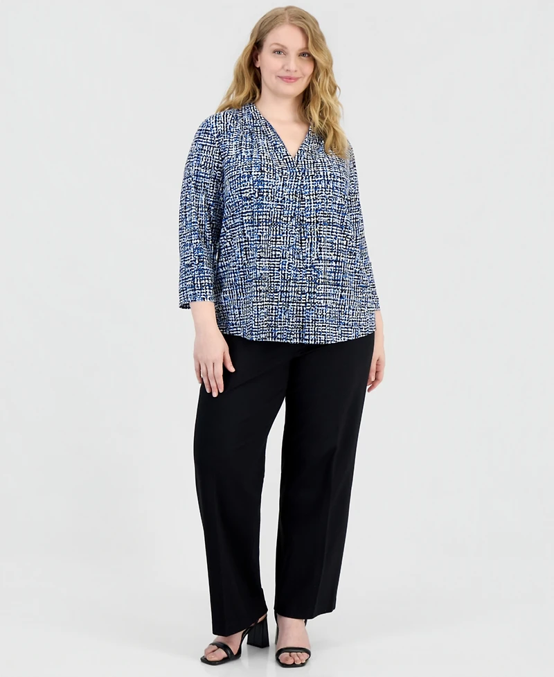 Anne Klein Essentials Plus Pleated 3/4-Sleeve Top