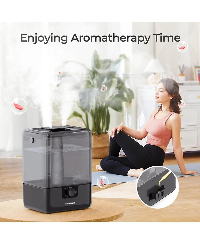 6L Cold Mist Humidifier with Oil Diffuser and Double Mist Outlets - Black