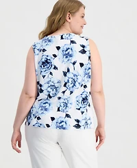 Anne Klein Plus Pleated-Neck Sleeveless Knit Top