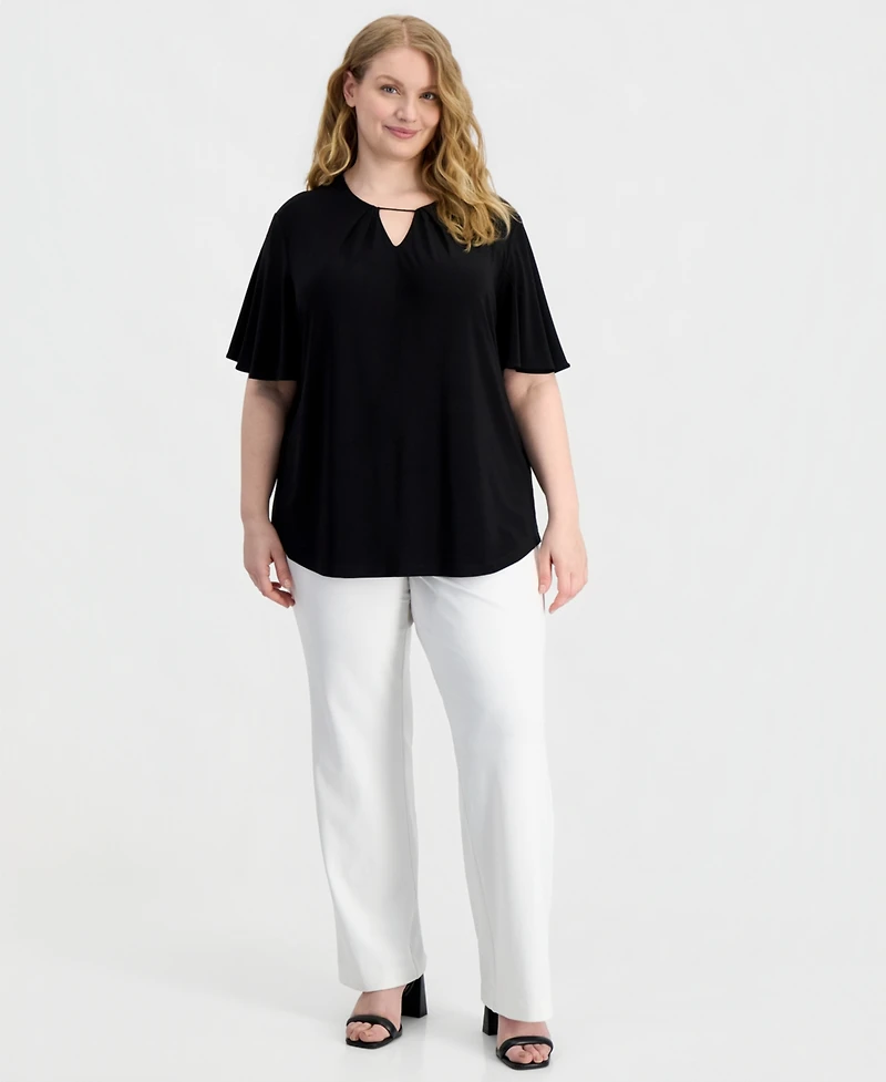 Anne Klein Plus Keyhole-Neck Short-Sleeve Top