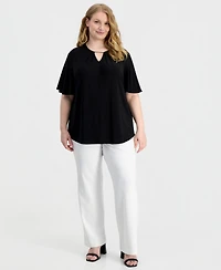 Anne Klein Plus Keyhole-Neck Short-Sleeve Top
