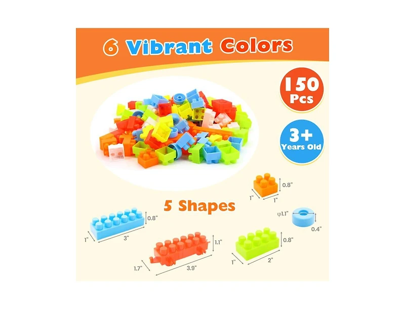 Slickblue 150-Piece Toddler Building Blocks Stem Montessori Toy Set