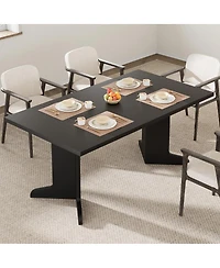 gaomon 71" Large Dining Table for 6, Farmhouse Kitchen with Padded Top and Unique V-Shaped Feet, Rectangular Wooden 8 Peop