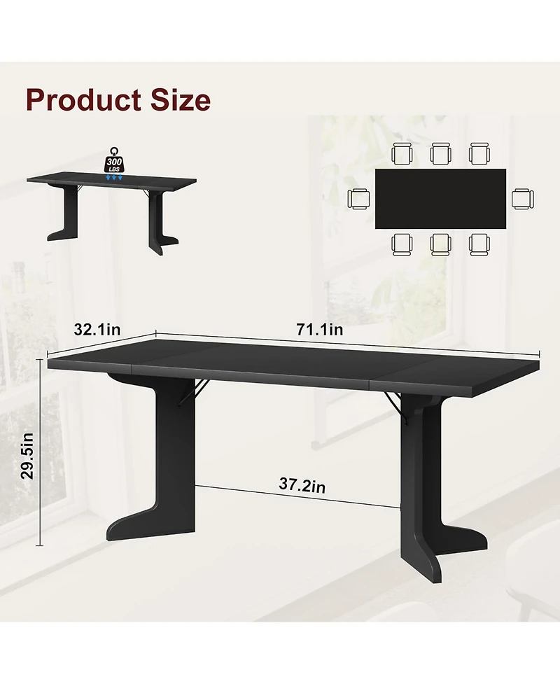 gaomon 71" Large Dining Table for 6, Farmhouse Kitchen with Padded Top and Unique V-Shaped Feet, Rectangular Wooden 8 Peop