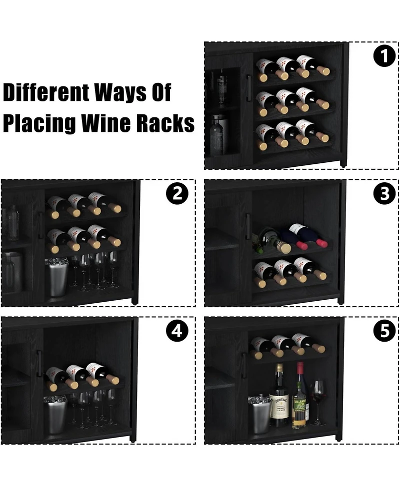 gaomon 3-Tier Wine Bar Cabinet with Detachable Wine Rack and Drawer Industrial Sideboard and Buffet Cabinet with Glass Holder and Mesh Door