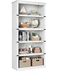 gaomon 67.4" Tall 5-Tier Farmhouse Bookcase – Wooden Bookshelf with Open Display Shelves and Storage, Freestanding Home Office, Living Roo