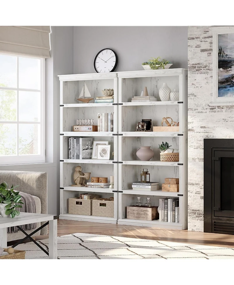 gaomon 67.4" Tall 5-Tier Farmhouse Bookcase – Wooden Bookshelf with Open Display Shelves and Storage, Freestanding Home Office, Living Roo