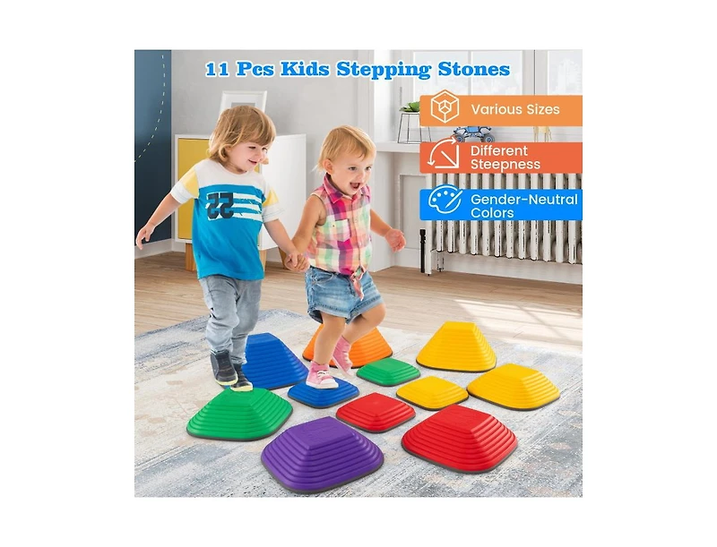 Slickblue 11-Piece Kids Square Stepping Stones Stackable Indoor Outdoor