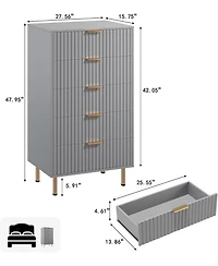 gaomon Fluted 5 Drawer Dresser for Bedroom, 48 in Tall Modern Chest of Drawers with Deep Drawers and Wide Top, Wooden Dresser Organizer
