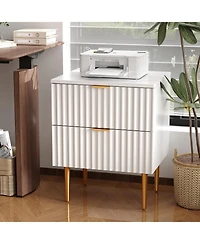 gaomon Charging Station & 2 Drawers, Wood Bedside Table with Usb Ports & Outlets - Modern Fluted Nightstand