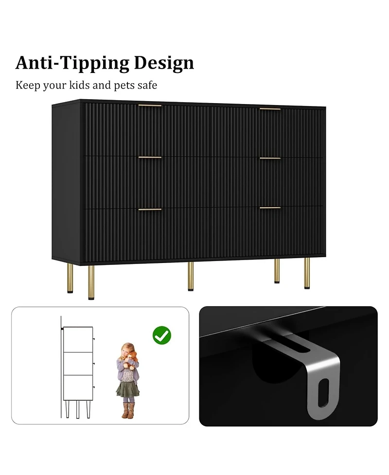 gaomon Dresser for Bedroom,6 Drawer with Wide Drawers,Wooden Chest of Drawers,Modern Storage Dressers Living Room, Closet