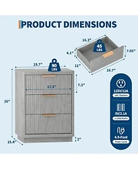 gaomon Fluted Nightstand with Charging Station, Mid Century Modern Fluted Nightstand