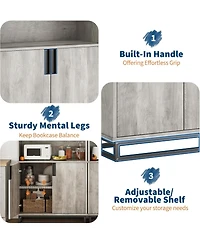 gaomon 70.6" Tall Bookshelf with Doors and Metal Base, 5-Tier Farmhouse Bookcase with Cabinet and Adjustable Shelves