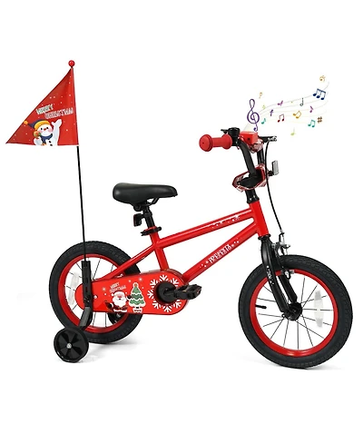 Mecale 14 Inch Kids Bike Adjustable with Christmas Music & Flag for Aged 4-5 Years Old