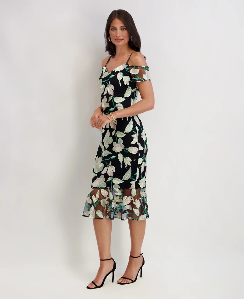 Siena Women's Embroidered Lace Detail Sweetheart Midi Dress