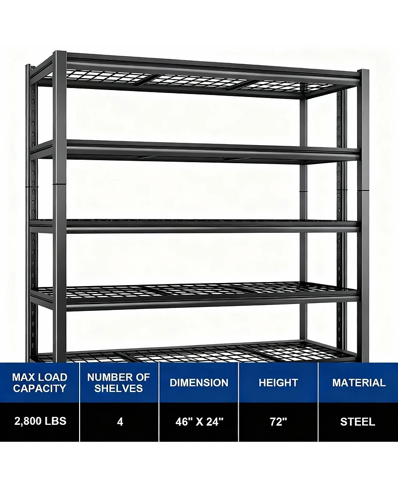 Yigii 4-Tier Adjustable Steel Shelving, 46"W x 24"D x
