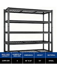 Yigii 4-Tier Adjustable Steel Shelving, 46"W x 24"D x