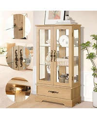 Yigii Antique Display Cabinet with Lighted Glass Doors and Mirrored Panel