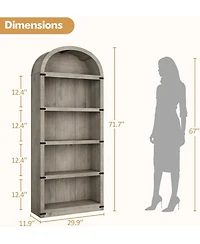 gaomon 71" Tall 5-Shelf Arched Bookcase – Farmhouse Wooden Bookshelf with Display Storage Rack, Freestanding for Home Office, Liv