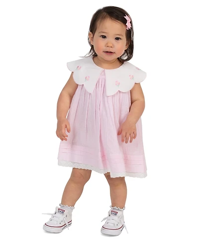 Rare Editions Baby Girls' Scallop Flower Embroidered Sleeveless Dress and Panty, 2-Piece Set