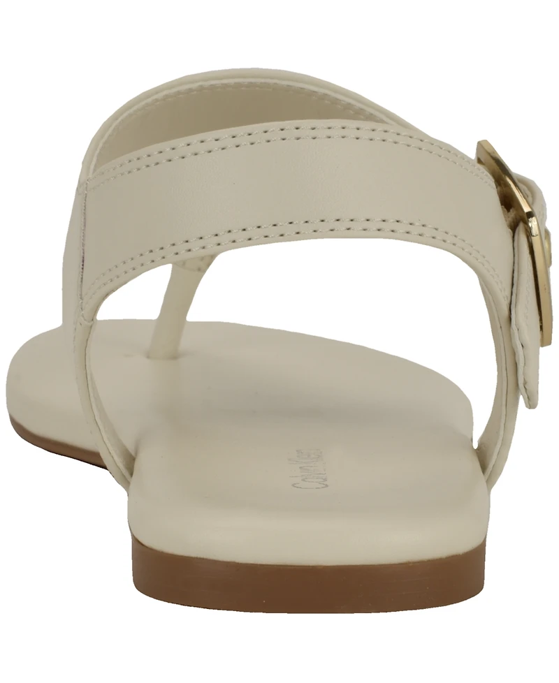 Calvin Klein Women's Moraca Buckle T-Strap Flat Sandals