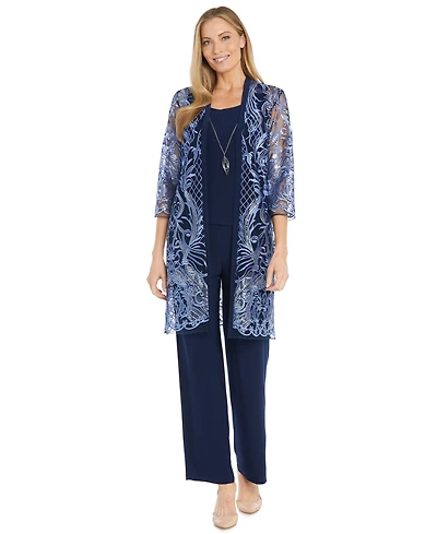 R & M Richards Women's 3-Pc. Embellished Jacket, Top Pants Set