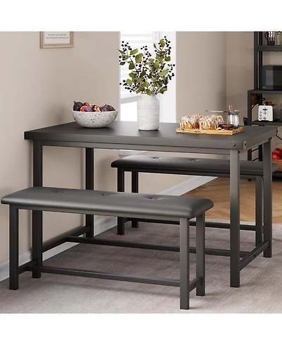 gaomon Dining Table Set for 4 Kitchen Table with Benches Rectangular Dining Room Table Set with 2 Upholstered Benches 3 Piece Dining Table Set Retro