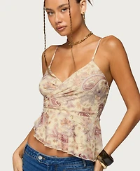 Edikted Women's Paisley Asymmetric Ruched Wrap Top