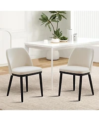 gaomon Modern Dining Chair Set of 4, Linen Upholstered Kitchen Chair with Curved Back, Sold Wood Legs, Accent Chair for Kitchen, Dining Room