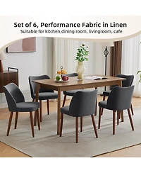 gaomon Dining Chair Set of 4, Linen Upholstered Dining Chair with Wood Legs, Wing Backrest, Wooden Kitchen Chair, Kitchen Chairs with Thick Cushions