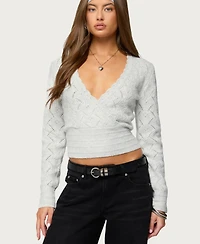 Edikted Women's Janine Pointelle Knit V Neck Top