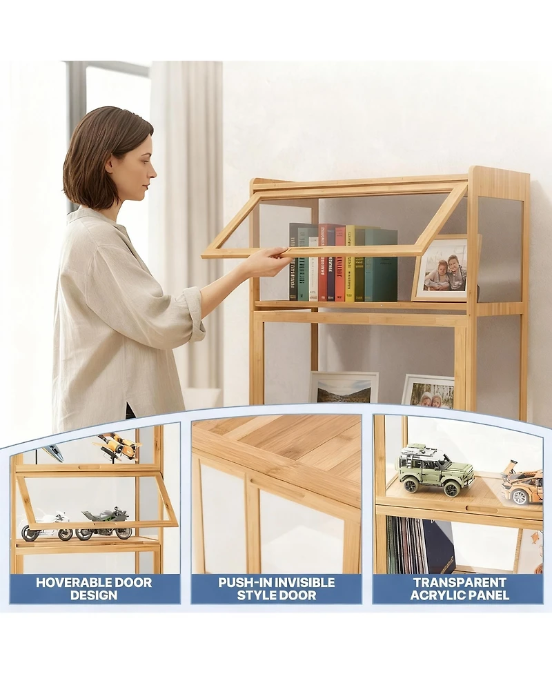 Yigii Bamboo 4-Tier Space-Efficient, Dust-Resistant, Easy Assembly Curio Cabinet for Collectibles