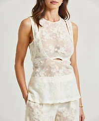 Modenaire Women's Sleeveless Textured Top and Wide-Leg Pants Set