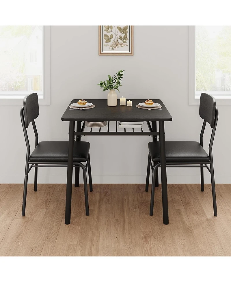 gaomon Dining Table for 2 with Storage Rack Small Kitchen Table for 2 with Metal Square Table with Upholstered Chairs Set of 2 3-Piece Dining Room Set