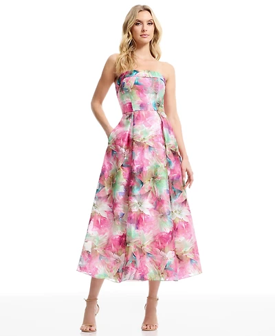 Dress the Population Women's Mika Strapless Floral