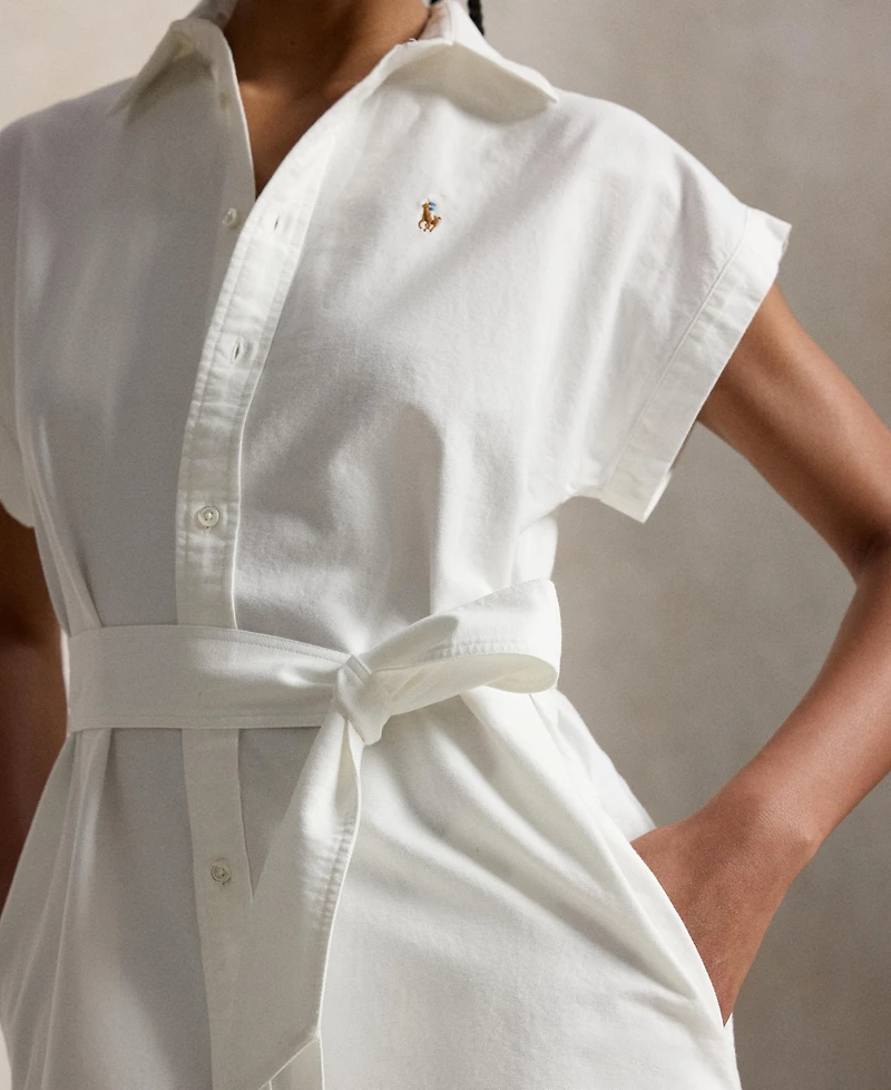 Polo Ralph Lauren Women's Point Collar Cap-Sleeve Belted Shirt Dress