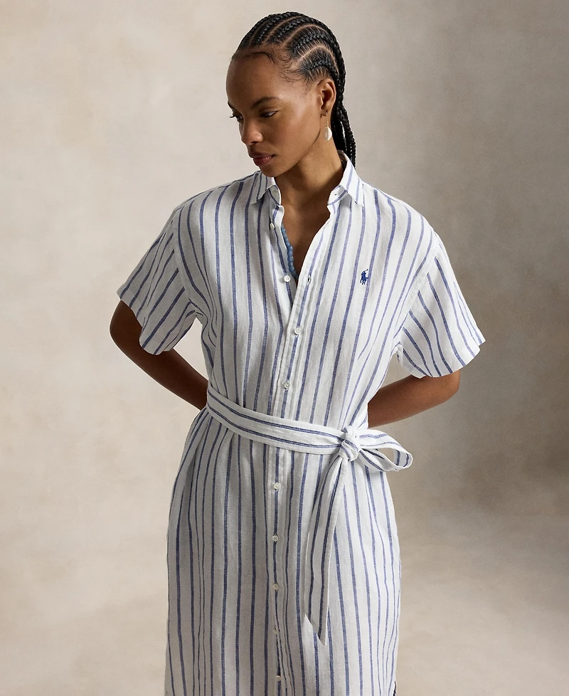 Polo Ralph Lauren Women's Striped 100% Linen Short-Sleeve Shirtdress