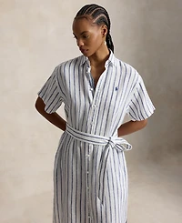 Polo Ralph Lauren Women's Striped 100% Linen Short-Sleeve Shirtdress