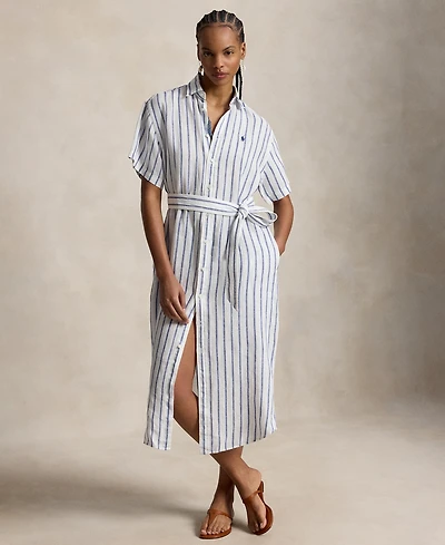 Polo Ralph Lauren Women's Striped 100% Linen Short-Sleeve Shirtdress