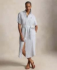 Polo Ralph Lauren Women's Striped 100% Linen Short-Sleeve Shirtdress