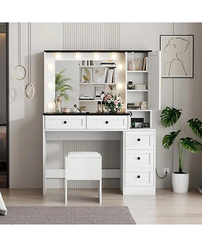 gaomon Makeup Vanity Set - Vanity Desk with Lighted Mirror and Charging Station