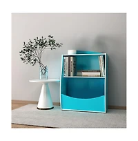 gaomon 2-Tier Kids Toy Storage Organizer with Bookshelf, Wooden Book Display Shelf for Playroom