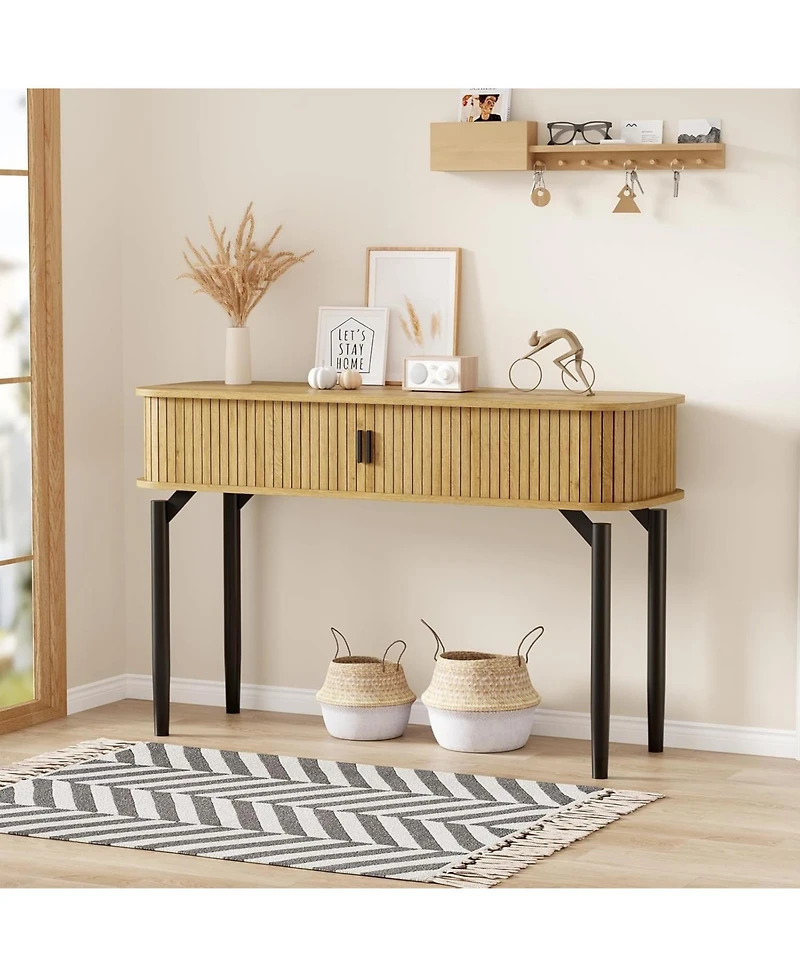 47" Entryway Table with Fluted Slide Doors, Console Storage Space, Sofa Narrow Long for Living Room, Hallway, Front Hall