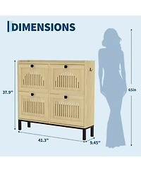 gaomon Shoe Storage Cabinet with 4 Flip Drawers, Hollow Panel Design, Black Square Handles, Adjustable Shoe Organizer for Entryway, Living Room