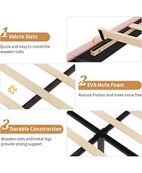 gaomon Twin Size Velvet Platform Bed Frame with Vertical Channel Tufted Adjustable Headboard, Wooden Slats Support, No Box Spring