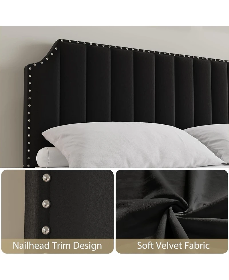 gaomon King Upholstered Platform Bed Frame with Tall Headboard & Footboard, Nailhead Trim, Solid Wooden Slats, No Box Spring