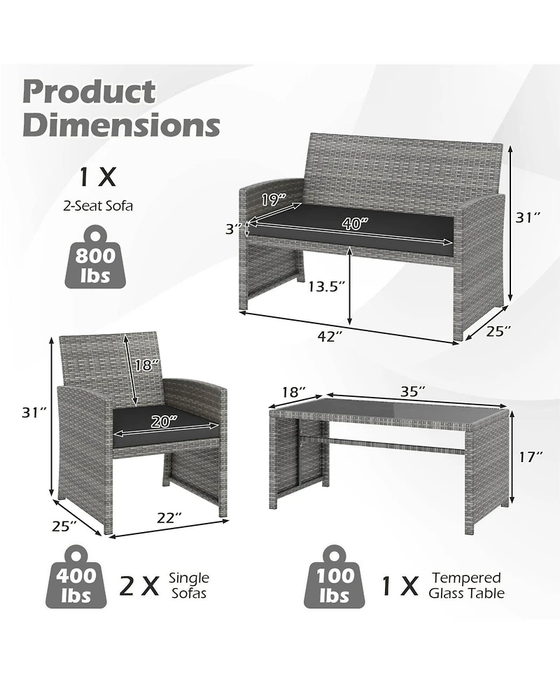 Gymax Piece Patio Furniture Set Outdoor Wicker Conversation w/ Tempered Glass Coffee Table